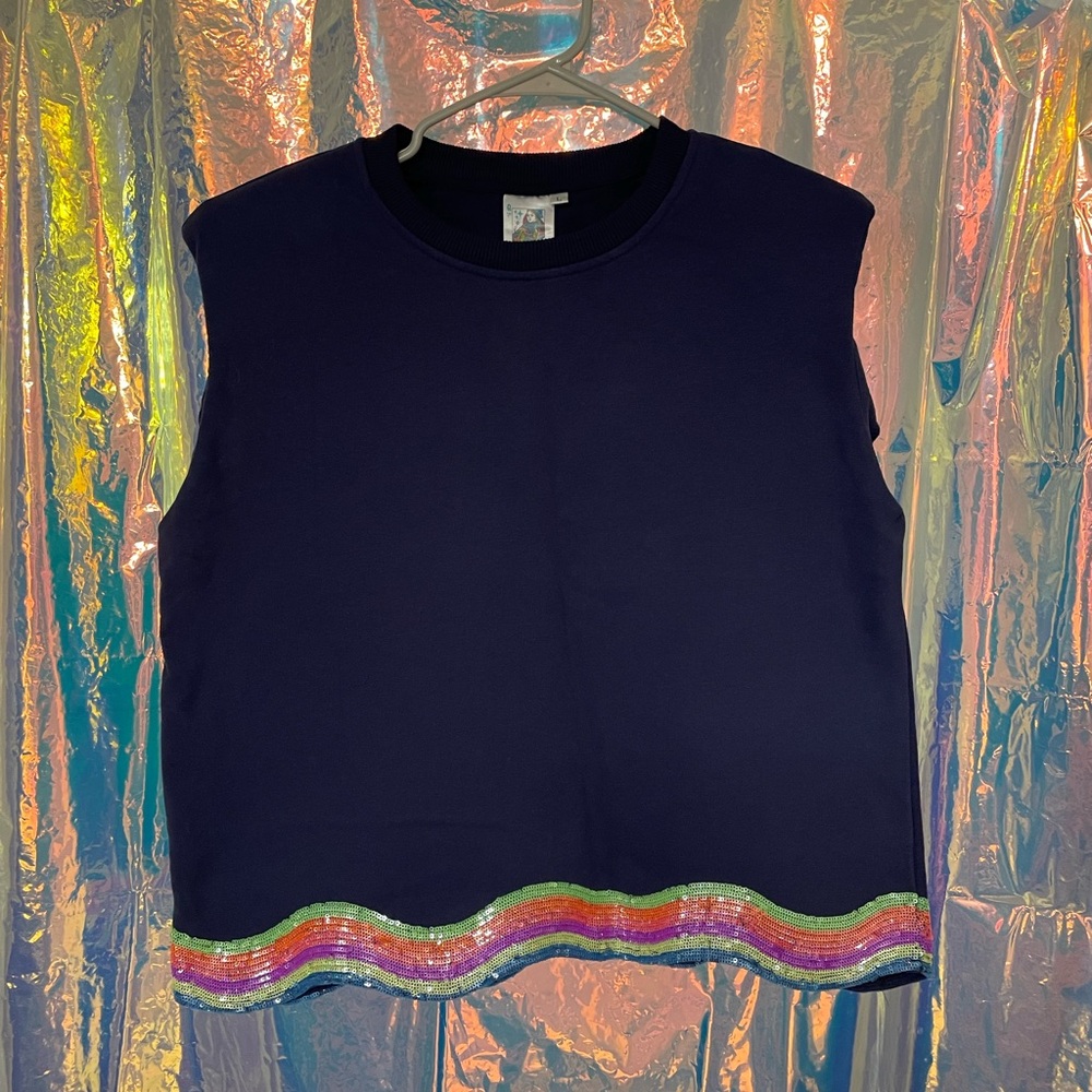 QOS Navy Muscle Tee with Rainbow Design